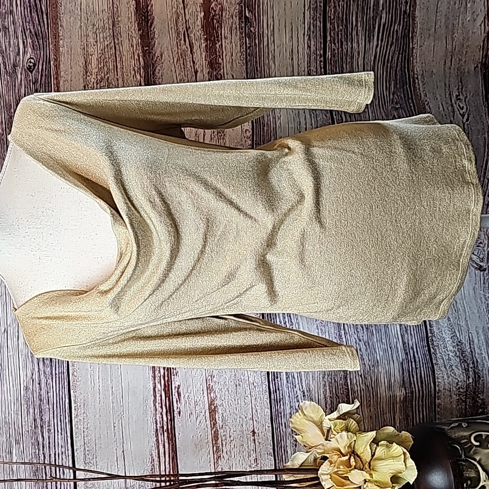 NEW INC INTERNATIONAL CONCEPTS GOLD METALLIC LONG SLEEVE COWL NECK PULLOVER TOP